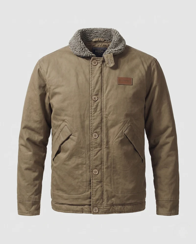Herren-Canvas-Feldjacke mit Teddyfutter, Stehkragen und verdecktem Reißverschluss Drune