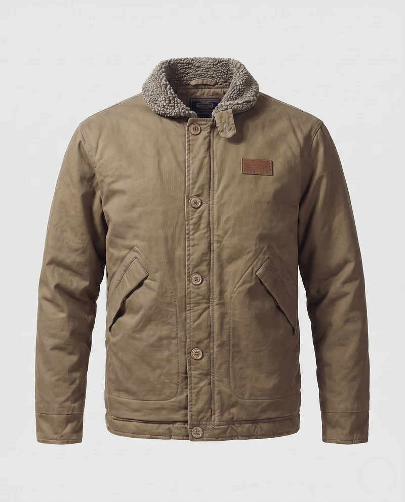 Herren-Canvas-Feldjacke mit Teddyfutter, Stehkragen und verdecktem Reißverschluss Drune
