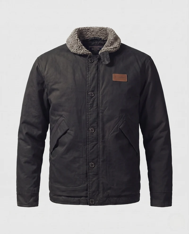 Herren-Canvas-Feldjacke mit Teddyfutter, Stehkragen und verdecktem Reißverschluss Drune