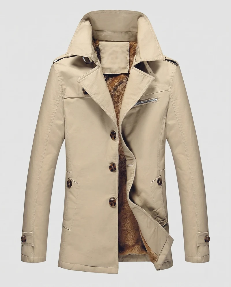 Herren Canvas Feldmantel mit Teddyfutter, Spitzkragen und Schulterklappen Drune