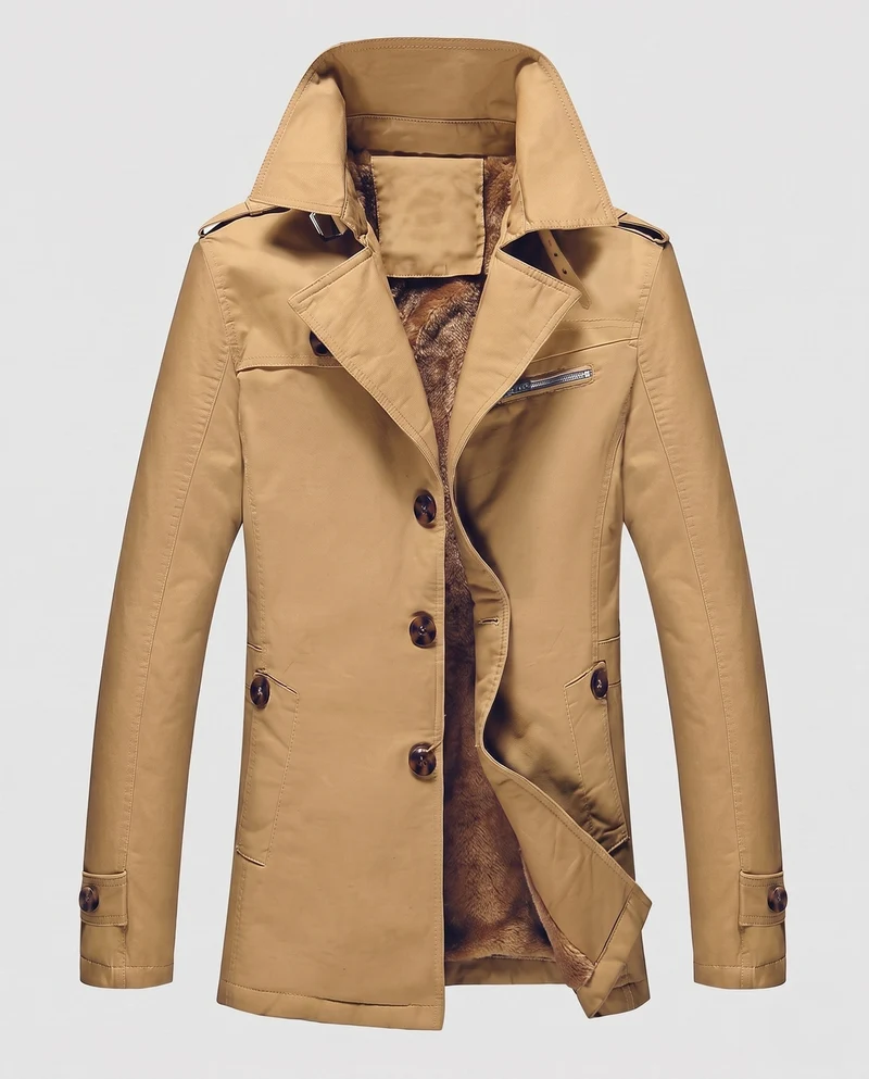 Herren Canvas Feldmantel mit Teddyfutter, Spitzkragen und Schulterklappen Drune