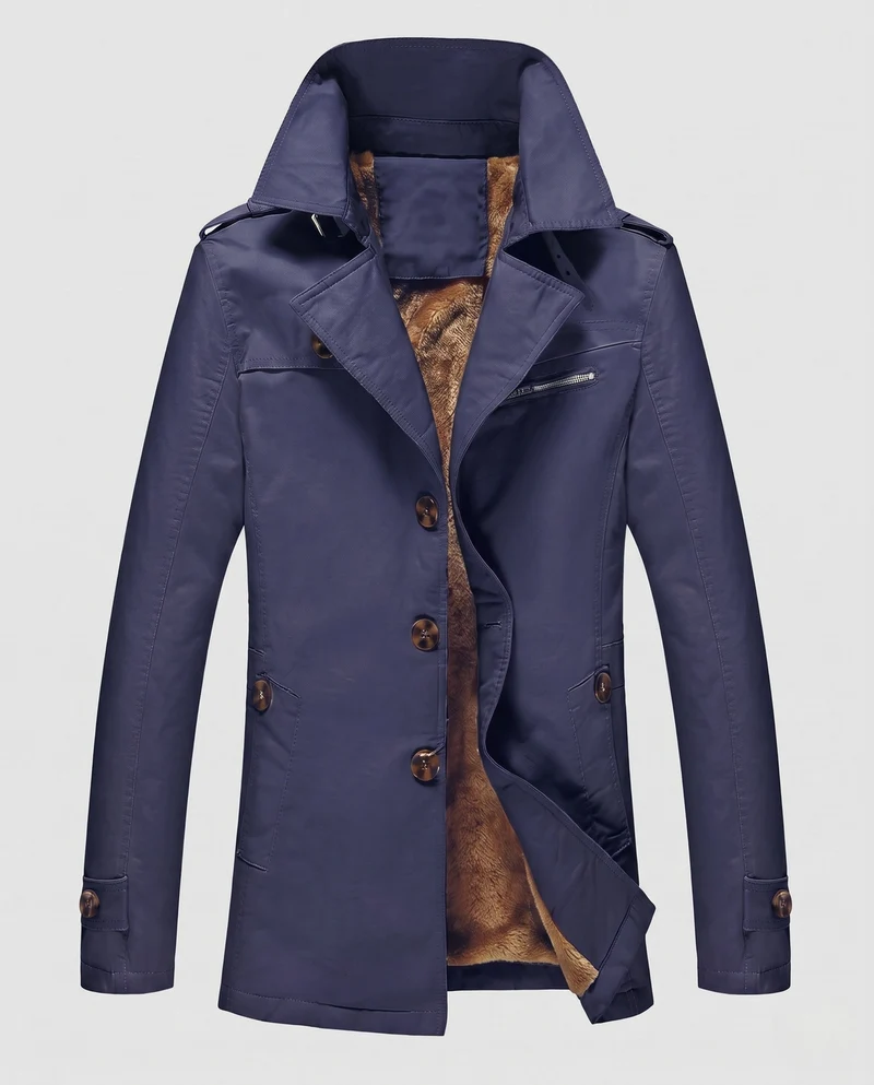 Herren Canvas Feldmantel mit Teddyfutter, Spitzkragen und Schulterklappen Drune