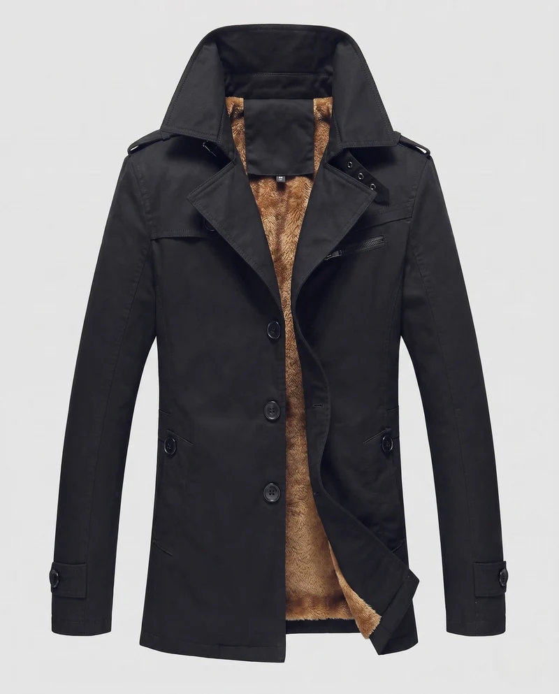 Herren Canvas Feldmantel mit Teddyfutter, Spitzkragen und Schulterklappen Drune