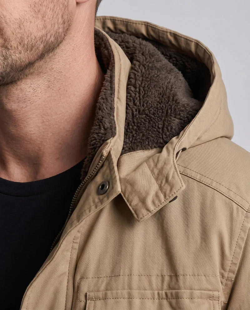 Herren-Canvas-Feldparka mit Teddy-Fleece-Futter, Kapuze und Utility-Taschen Drune