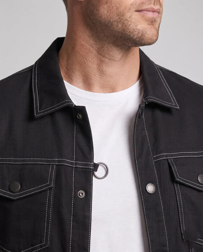 Herren Canvas Jeansjacke mit Kontrastnähten, Druckknopfverschluss und Brusttaschen Drune