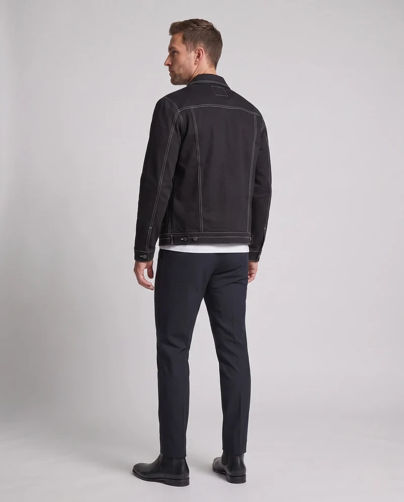 Herren Canvas Jeansjacke mit Kontrastnähten, Druckknopfverschluss und Brusttaschen Drune