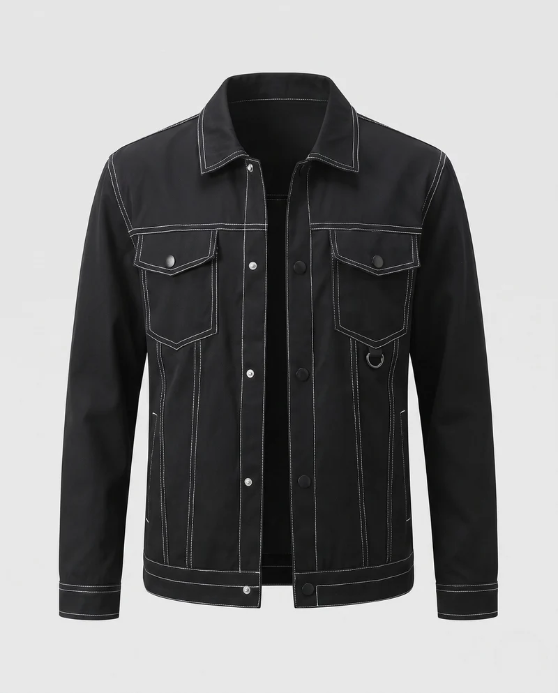 Herren Canvas Jeansjacke mit Kontrastnähten, Druckknopfverschluss und Brusttaschen Drune