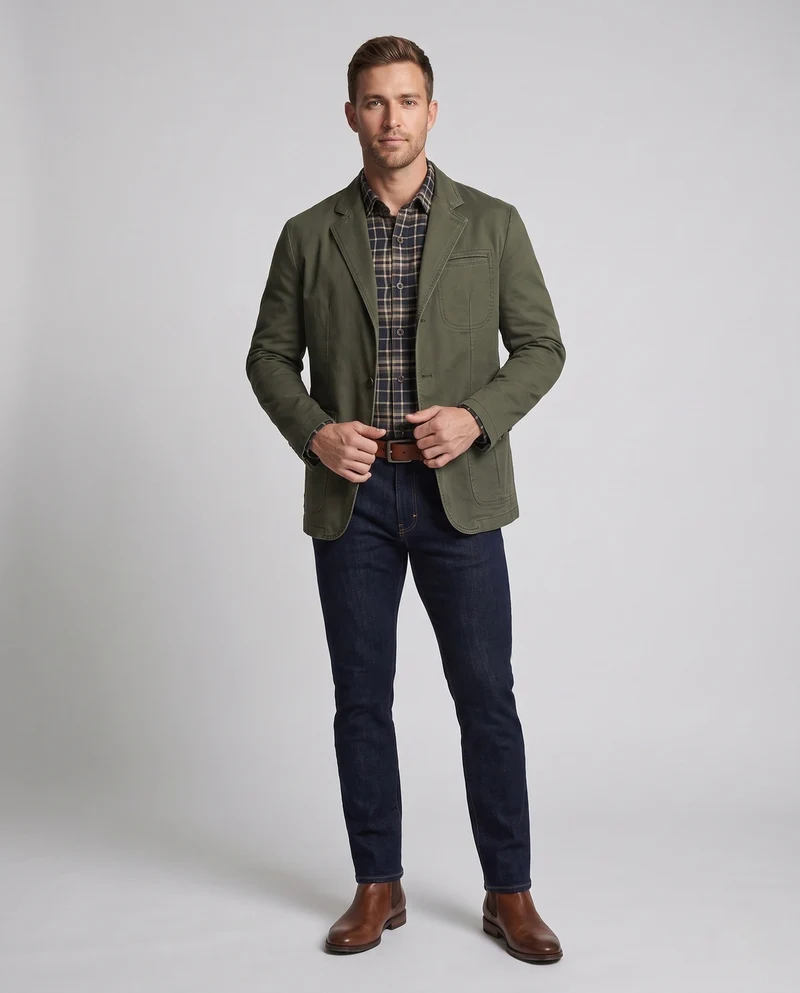 Männer Canvas Blazer im Field-Stil mit aufgesetzten Taschen und lässigem Schnitt Drune