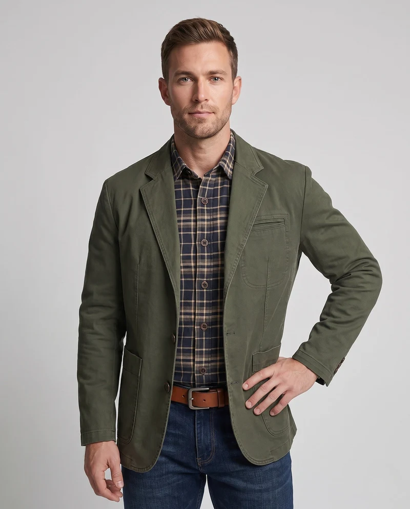 Männer Canvas Blazer im Field-Stil mit aufgesetzten Taschen und lässigem Schnitt Drune