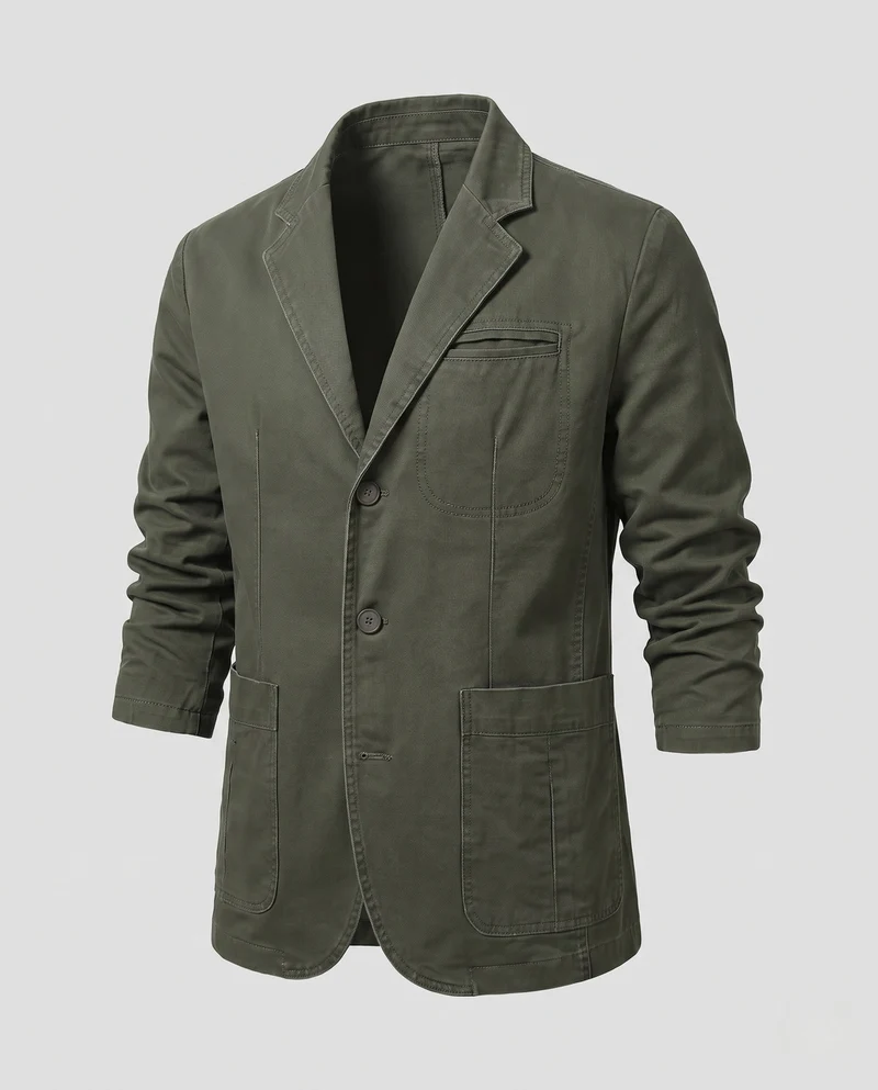 Männer Canvas Blazer im Field-Stil mit aufgesetzten Taschen und lässigem Schnitt Drune