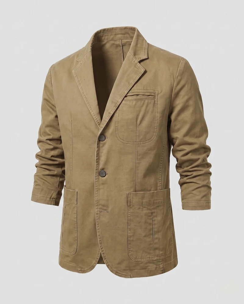Männer Canvas Blazer im Field-Stil mit aufgesetzten Taschen und lässigem Schnitt Drune