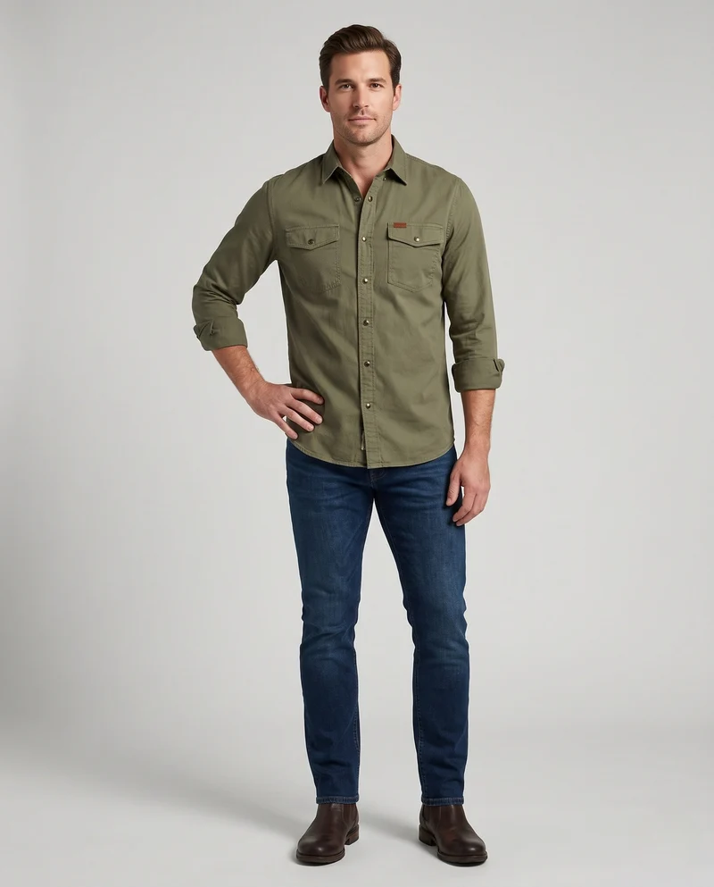 Herren Canvas Utility Overshirt mit Brusttaschen und lässigem Hemdkragen Drune