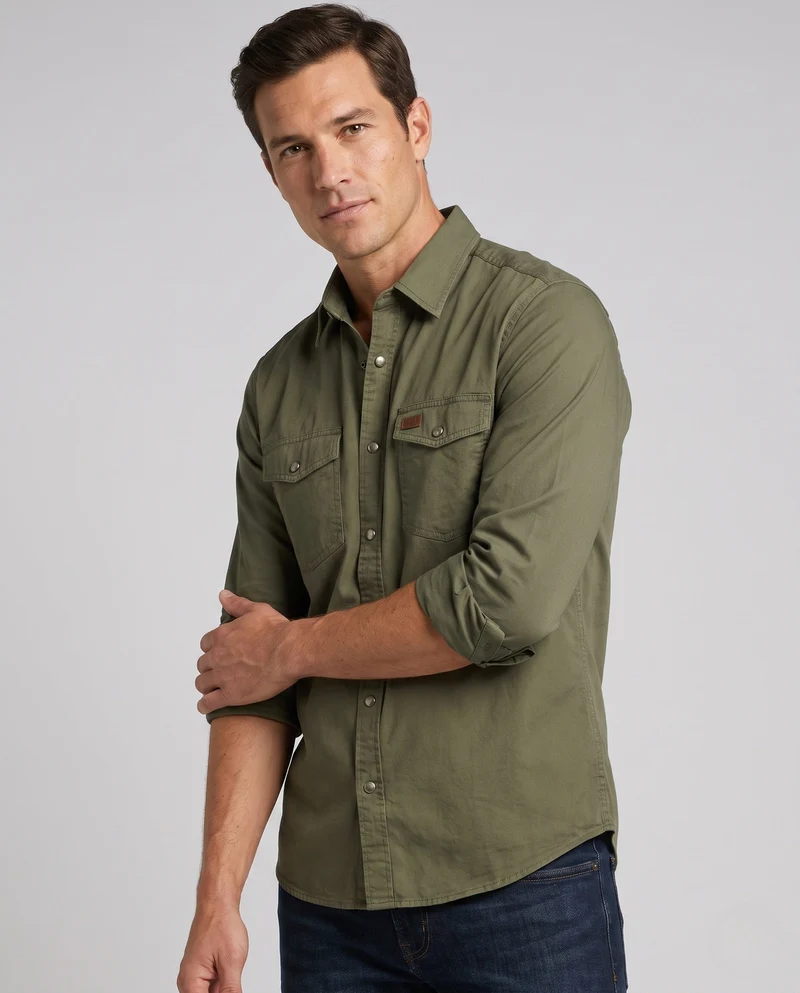 Herren Canvas Utility Overshirt mit Brusttaschen und lässigem Hemdkragen Drune