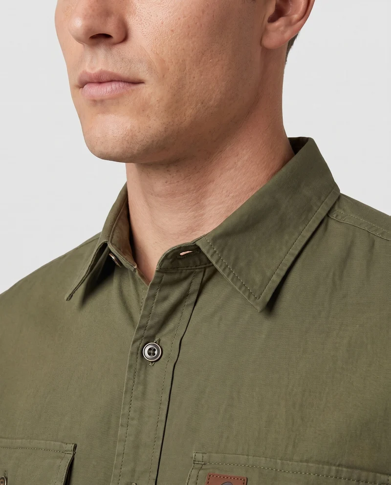 Herren Canvas Utility Overshirt mit Brusttaschen und lässigem Hemdkragen Drune