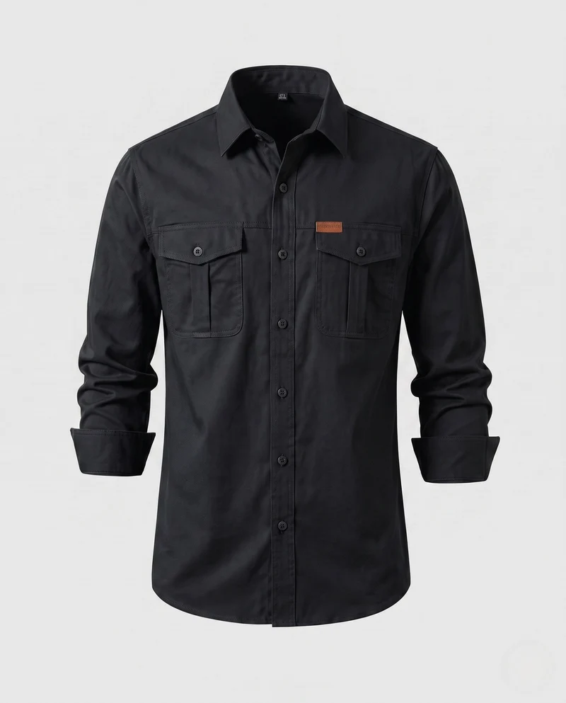 Herren Canvas Utility Overshirt mit Brusttaschen und lässigem Hemdkragen Drune