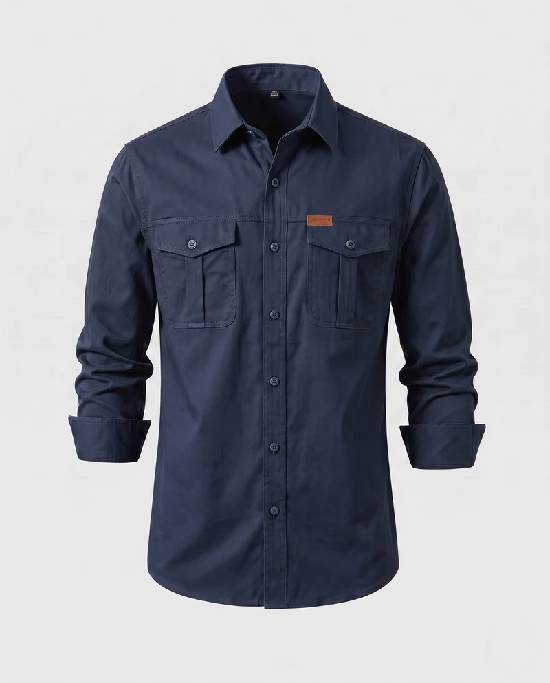 Herren Canvas Utility Overshirt mit Brusttaschen und lässigem Hemdkragen Drune