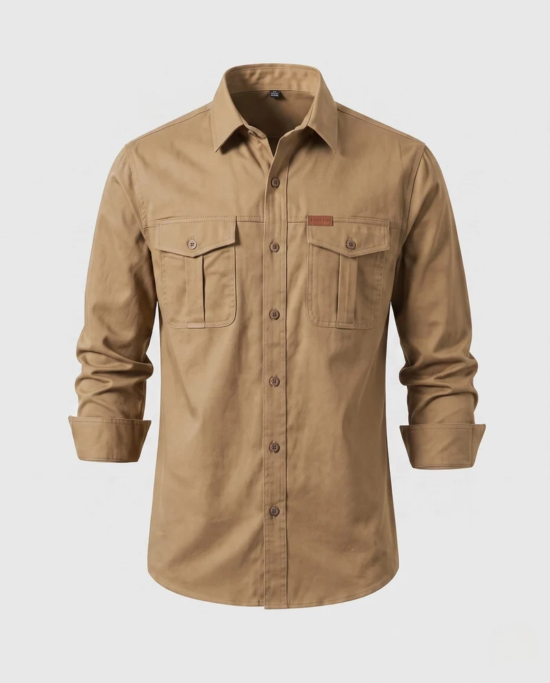 Herren Canvas Utility Overshirt mit Brusttaschen und lässigem Hemdkragen Drune