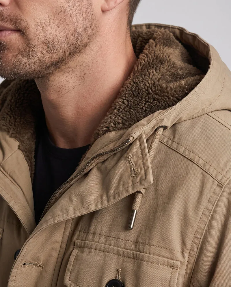 Herren Canvas Utility Parka mit wärmendem Teddyfutter Saum, Kapuze und multifunktionalen Taschen Drune
