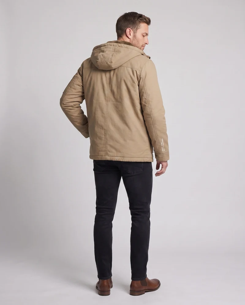 Herren Canvas Utility Parka mit wärmendem Teddyfutter Saum, Kapuze und multifunktionalen Taschen Drune