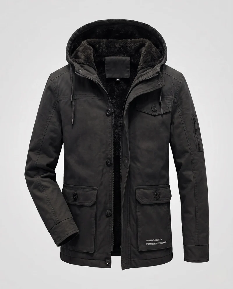 Herren Canvas Utility Parka mit wärmendem Teddyfutter Saum, Kapuze und multifunktionalen Taschen Drune