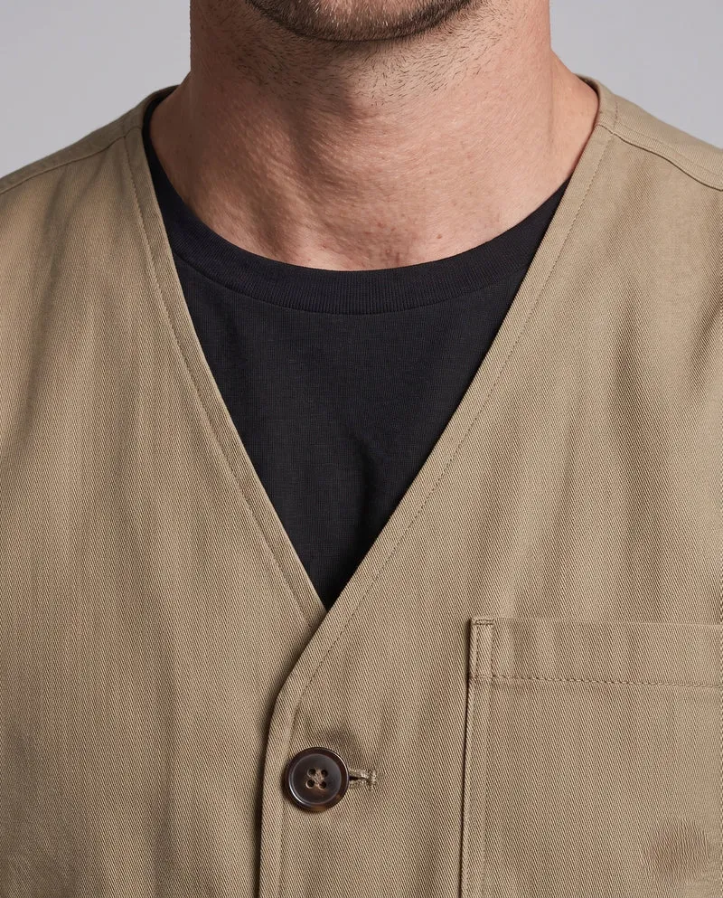 Herren-Canvas-Weste im Utility-Stil mit Knopfleiste und Pattenaschen Drune
