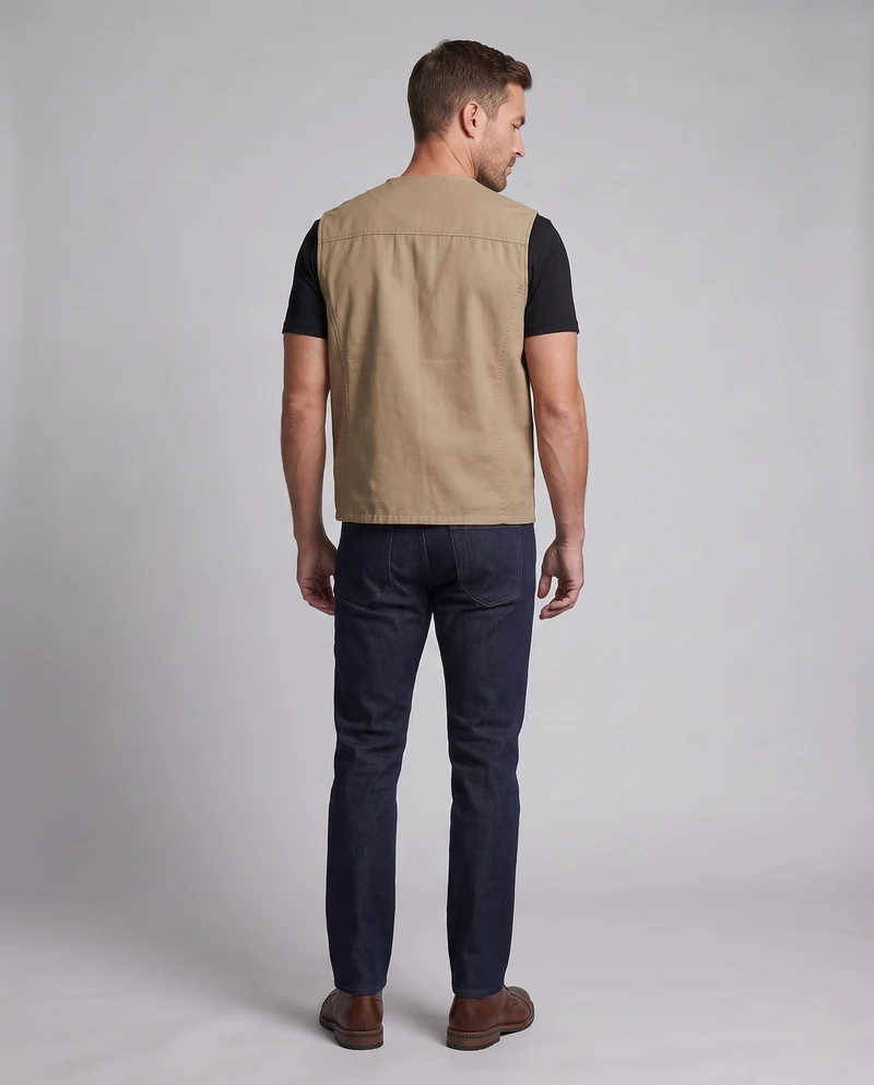 Herren-Canvas-Weste im Utility-Stil mit Knopfleiste und Pattenaschen Drune