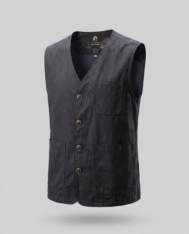 Herren-Canvas-Weste im Utility-Stil mit Knopfleiste und Pattenaschen Drune
