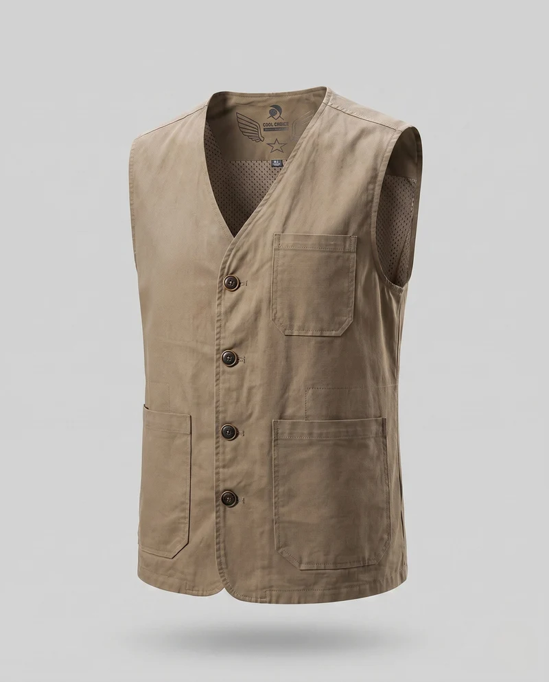 Herren-Canvas-Weste im Utility-Stil mit Knopfleiste und Pattenaschen Drune