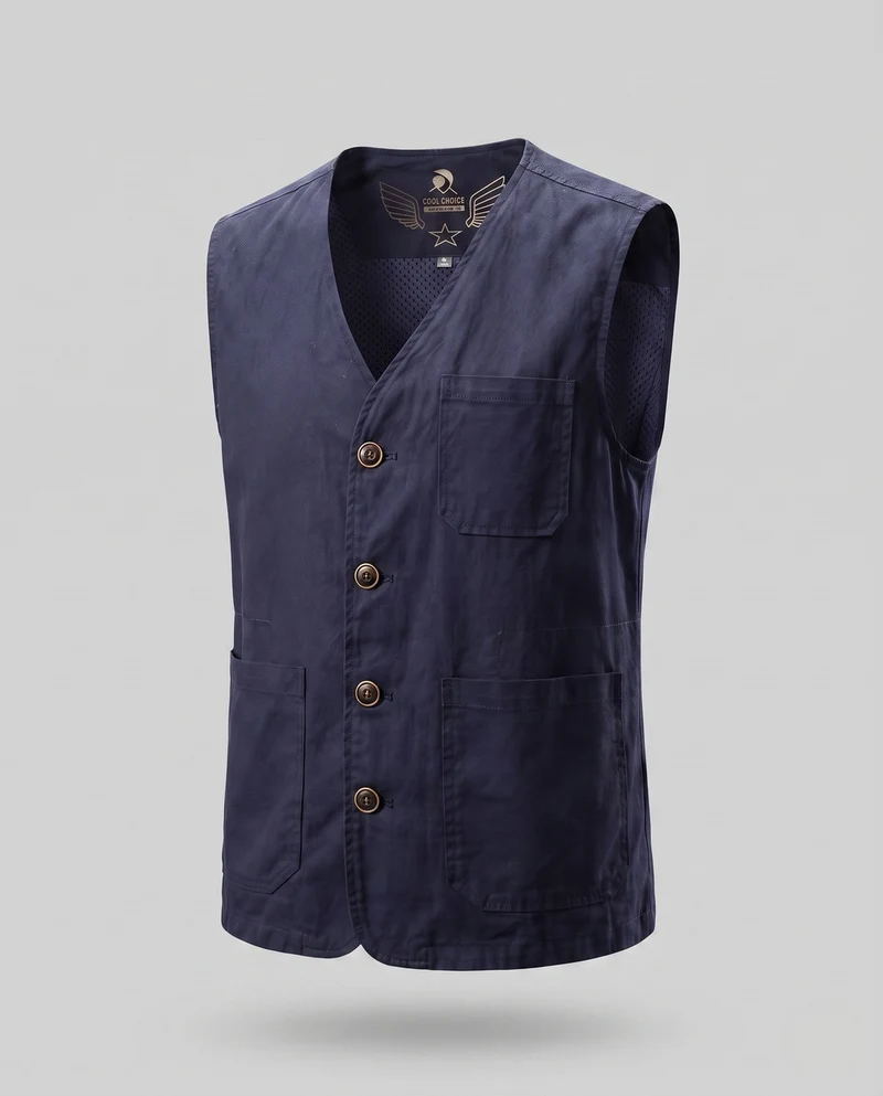 Herren-Canvas-Weste im Utility-Stil mit Knopfleiste und Pattenaschen Drune