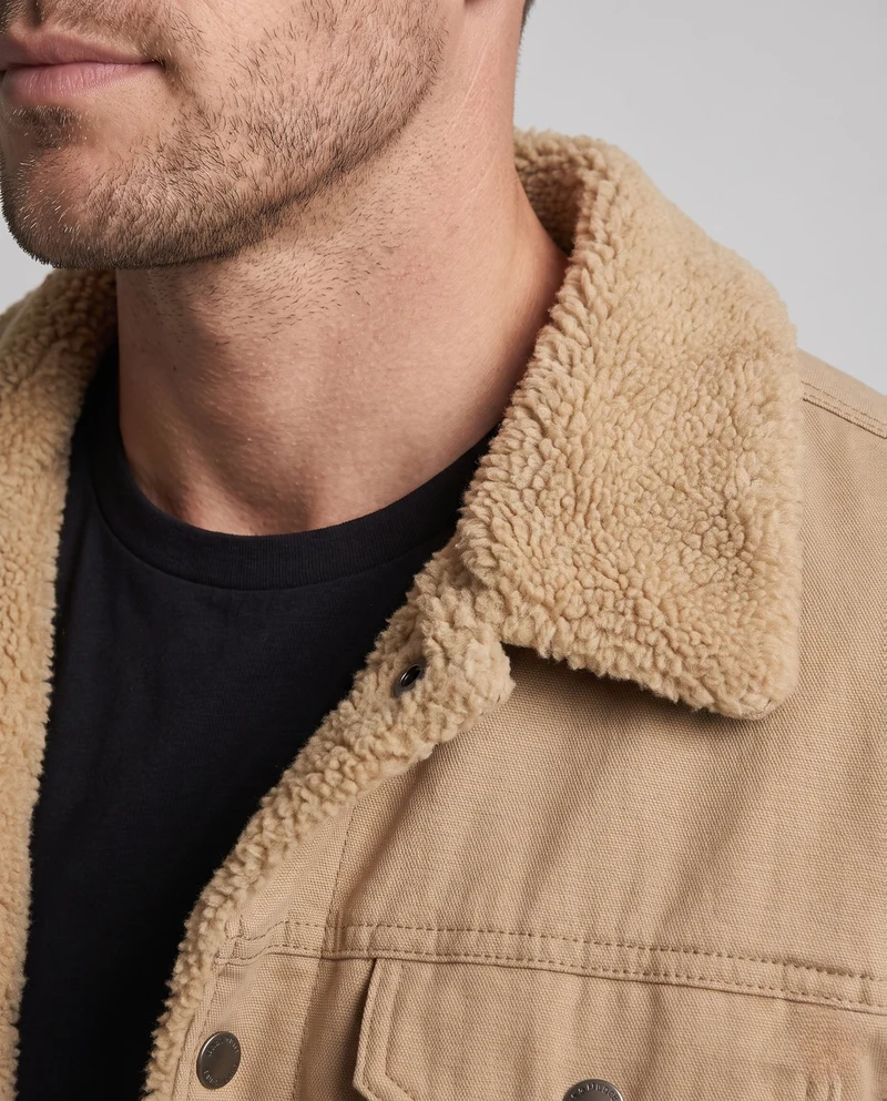 Herren-Canvas-Jacke mit durchgehendem Teddy-Futter und Reverskragen Drune