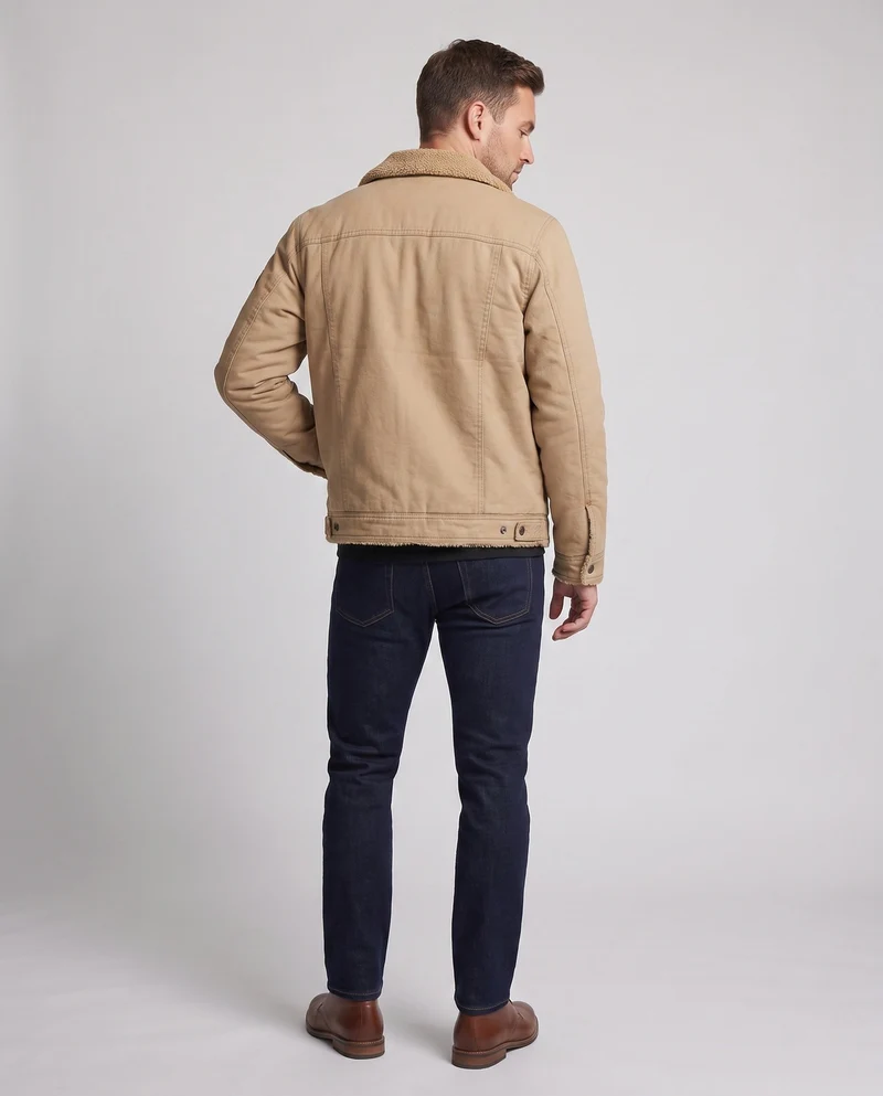 Herren-Canvas-Jacke mit durchgehendem Teddy-Futter und Reverskragen Drune