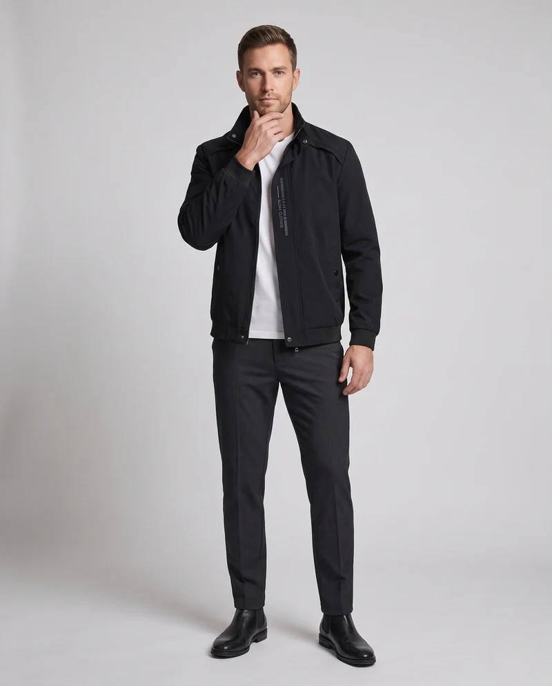 Herren Freizeit Bomberjacke im minimalistischen urbanen Look mit Stehkragen und gerippten Bündchen Drune