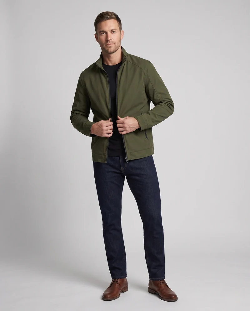 Herren Freizeit Canvas Blouson mit Stehkragen, Reißverschlusstaschen und wärmendem Fleece-Futter Drune