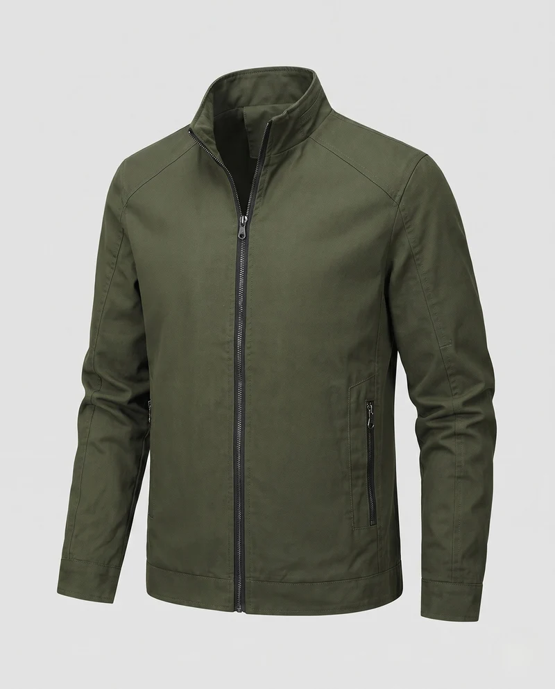 Herren Freizeit Canvas Blouson mit Stehkragen, Reißverschlusstaschen und wärmendem Fleece-Futter Drune