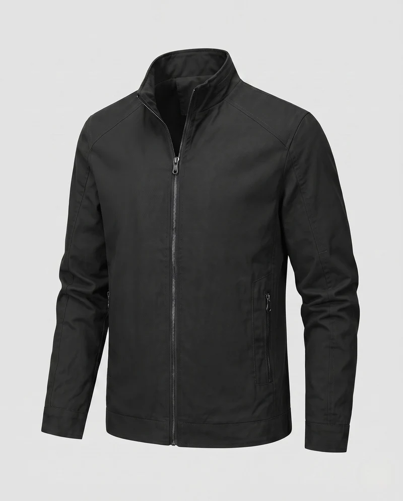 Herren Freizeit Canvas Blouson mit Stehkragen, Reißverschlusstaschen und wärmendem Fleece-Futter Drune