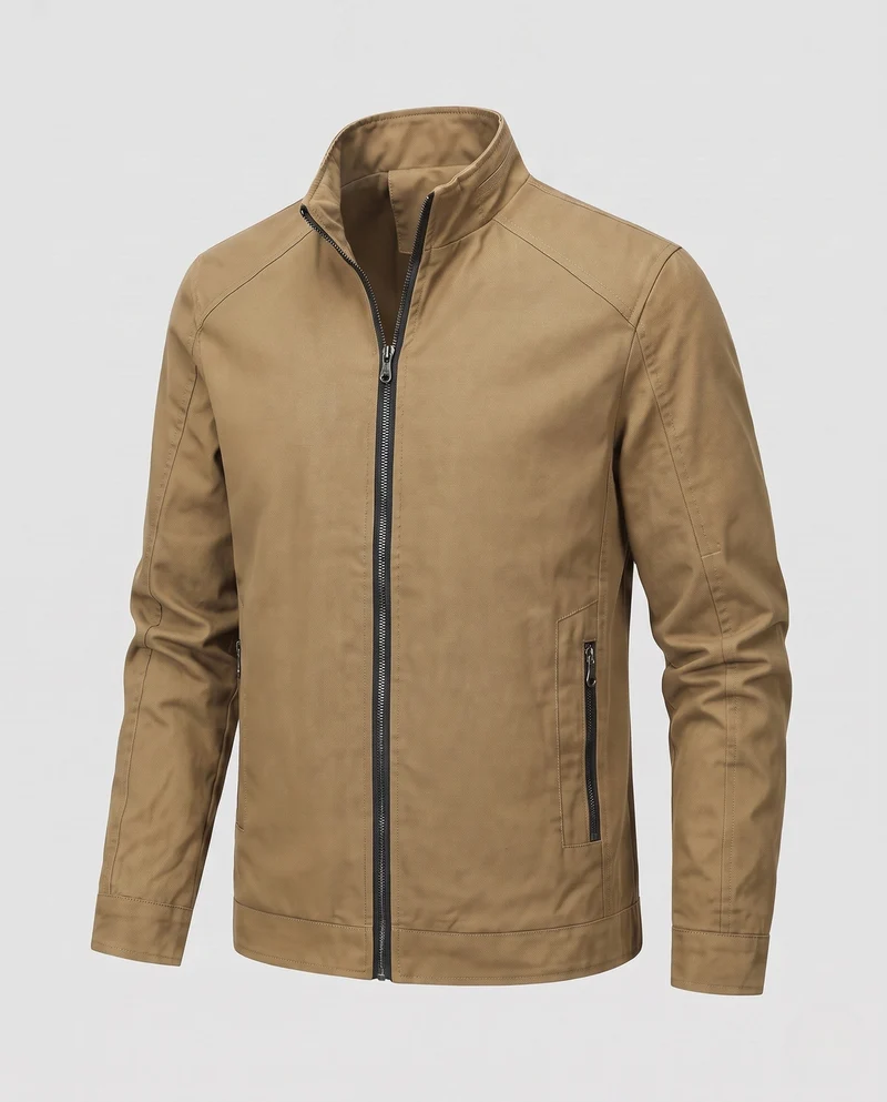 Herren Freizeit Canvas Blouson mit Stehkragen, Reißverschlusstaschen und wärmendem Fleece-Futter Drune