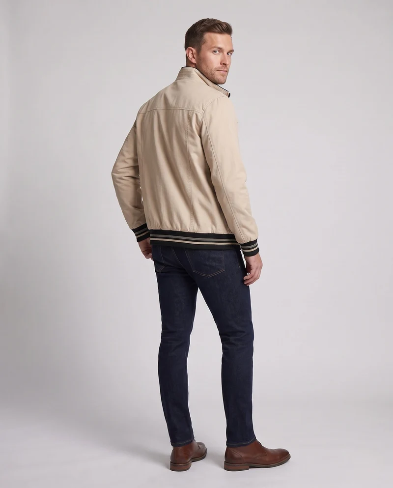 Herren Casual Field Blouson mit durchgehender, wärmespeichernder Teddy-Fleece-Fütterung, Stehkragen und gestreiften Bündchen Drune