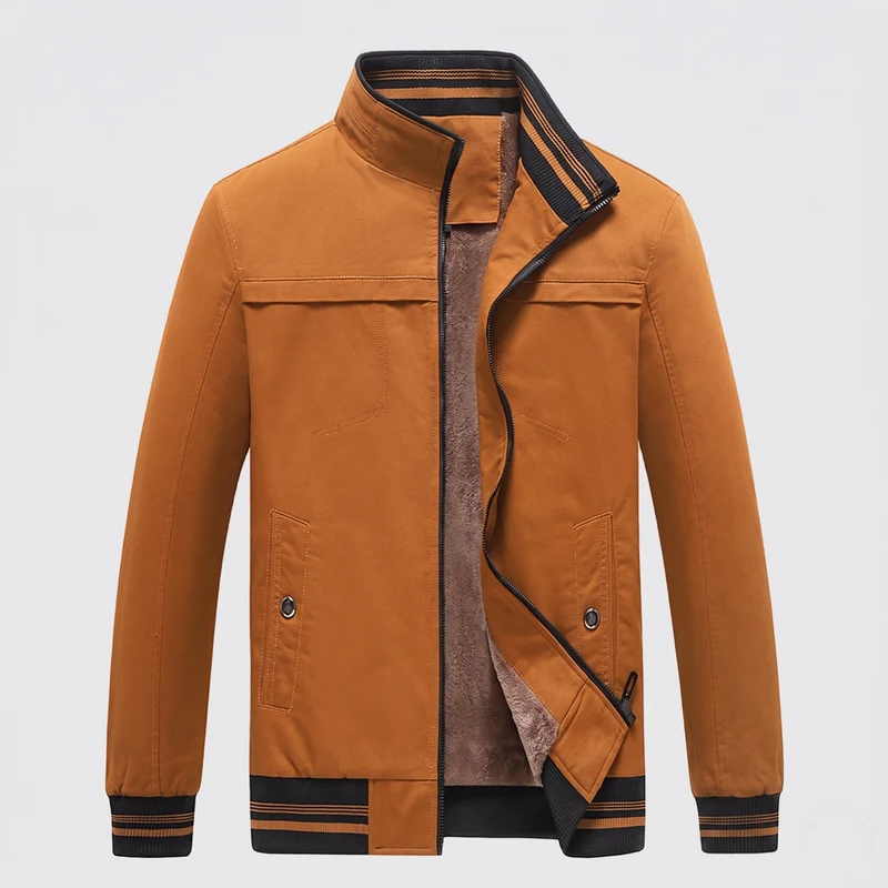 Herren Casual Field Blouson mit durchgehender, wärmespeichernder Teddy-Fleece-Fütterung, Stehkragen und gestreiften Bündchen Drune