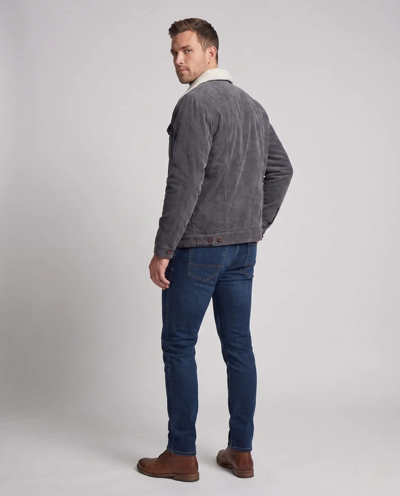 Herren Cord Arbeitsjacke mit vollem Sherpa-Futter, Hemdkragen und Seitentaschen Drune