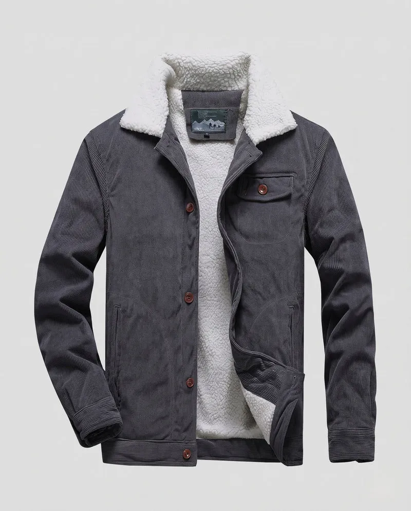 Herren Cord Arbeitsjacke mit vollem Sherpa-Futter, Hemdkragen und Seitentaschen Drune