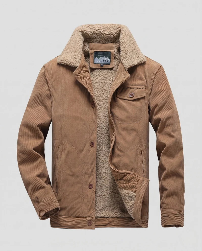 Herren Cord Arbeitsjacke mit vollem Sherpa-Futter, Hemdkragen und Seitentaschen Drune