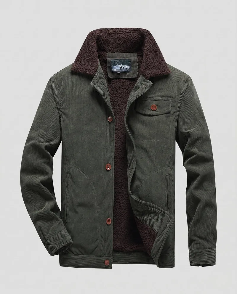 Herren Cord Arbeitsjacke mit vollem Sherpa-Futter, Hemdkragen und Seitentaschen Drune