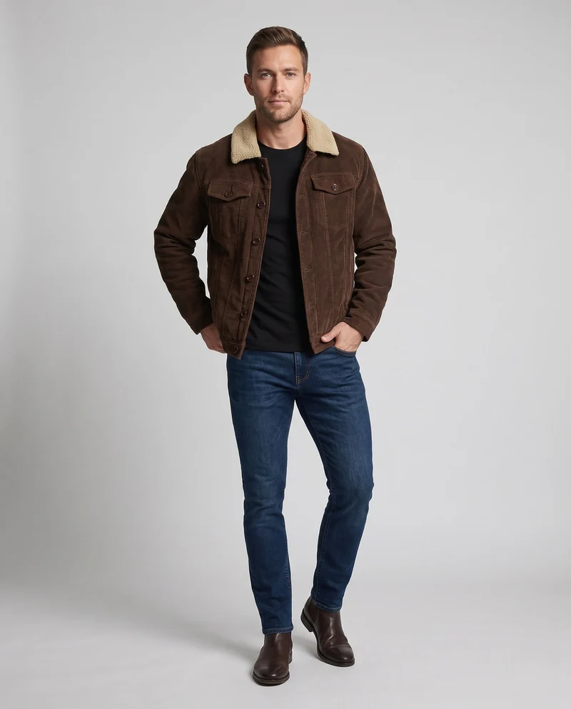 Herren Cordjacke mit komplettem Sherpa-Futter und Reverskragen Drune