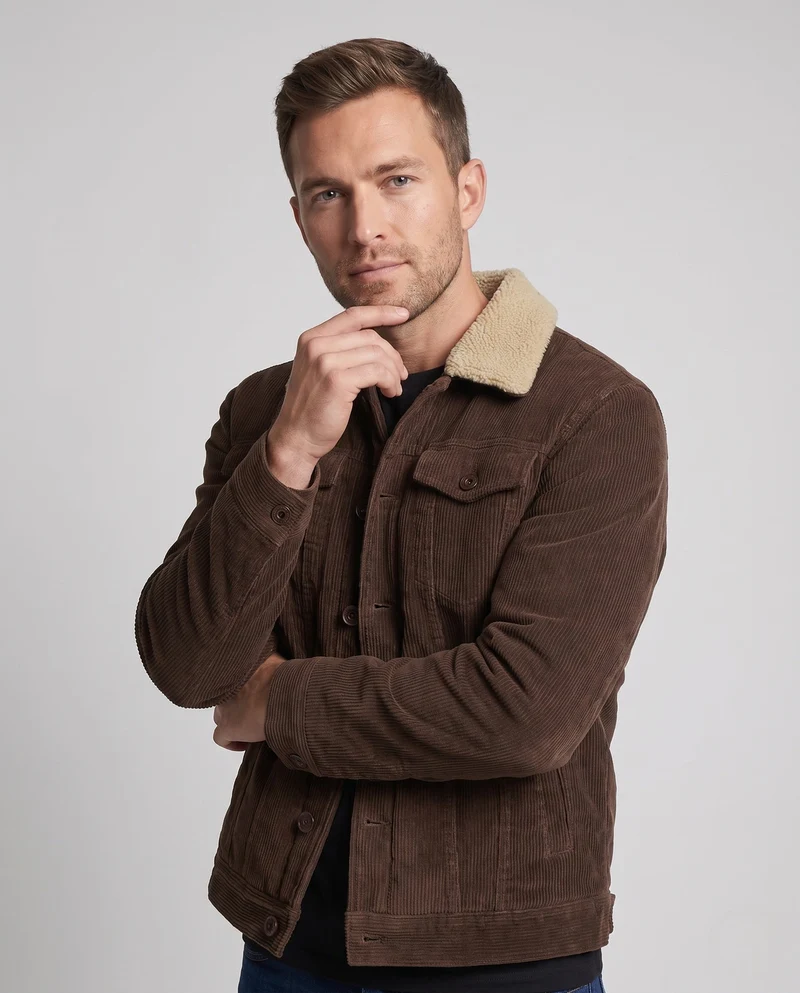Herren Cordjacke mit komplettem Sherpa-Futter und Reverskragen Drune