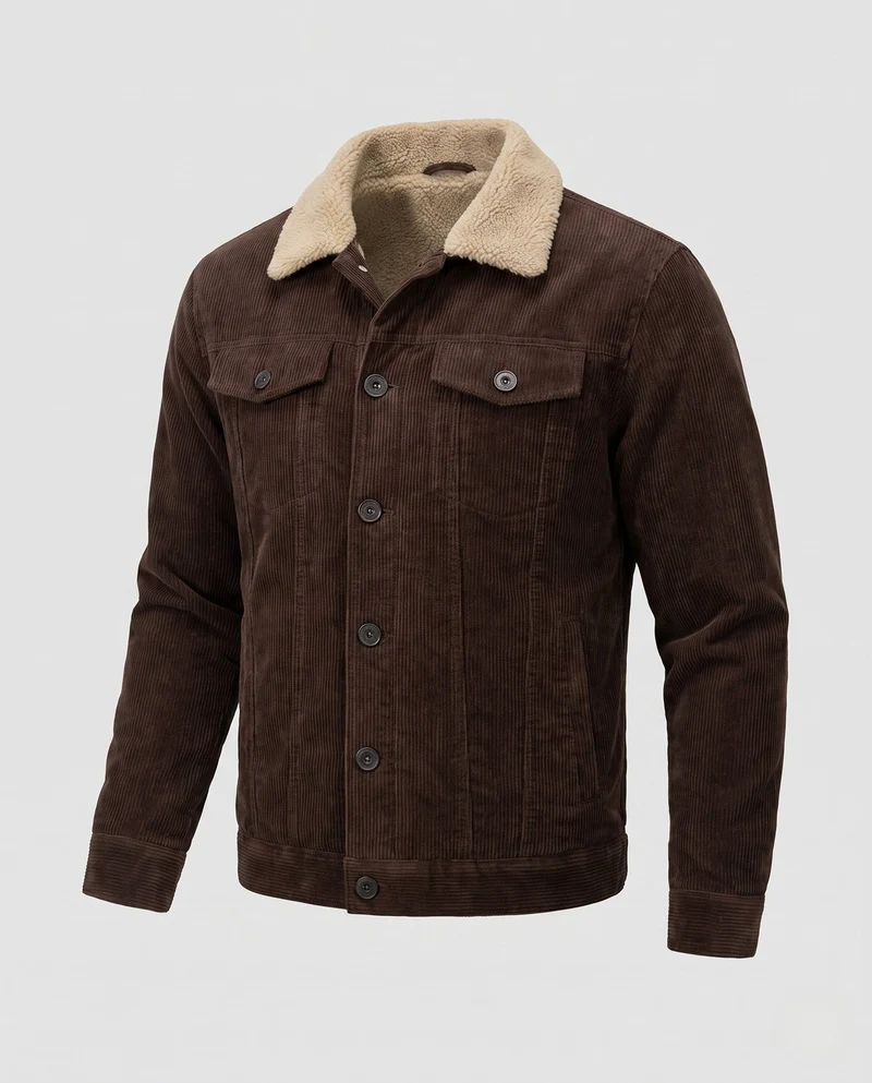 Herren Cordjacke mit komplettem Sherpa-Futter und Reverskragen Drune