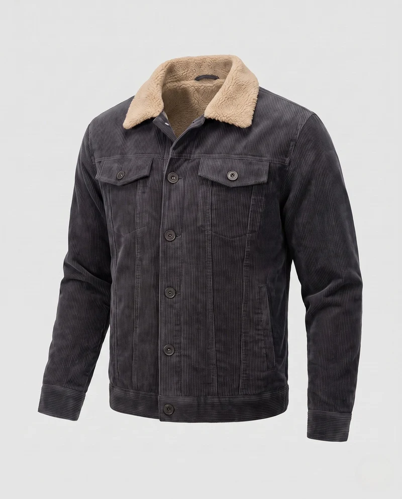 Herren Cordjacke mit komplettem Sherpa-Futter und Reverskragen Drune