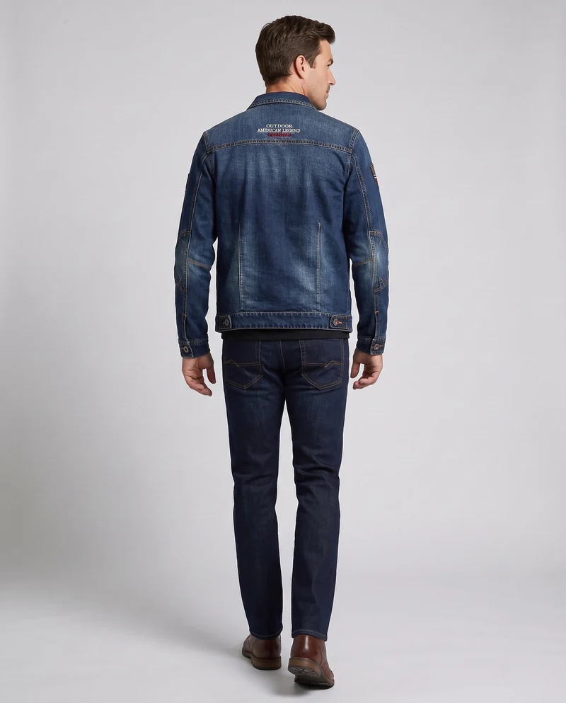 Herren-Denimjacke im Trucker-Stil mit kontrastierenden Nähten und Brustklappentaschen Drune