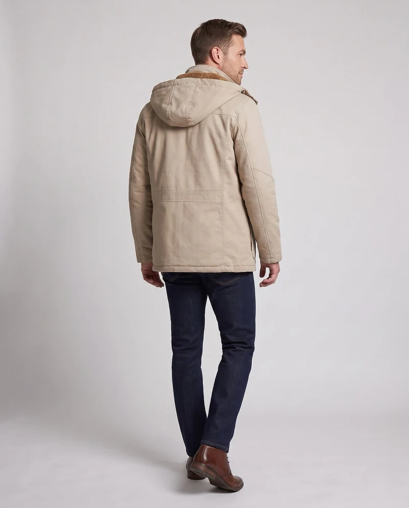 Herren Feldparka im Canvas-Look mit wärmendem Teddy-Fleece-Futter und Utility-Taschen Drune
