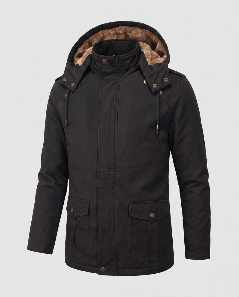 Herren Feldparka im Canvas-Look mit wärmendem Teddy-Fleece-Futter und Utility-Taschen Drune