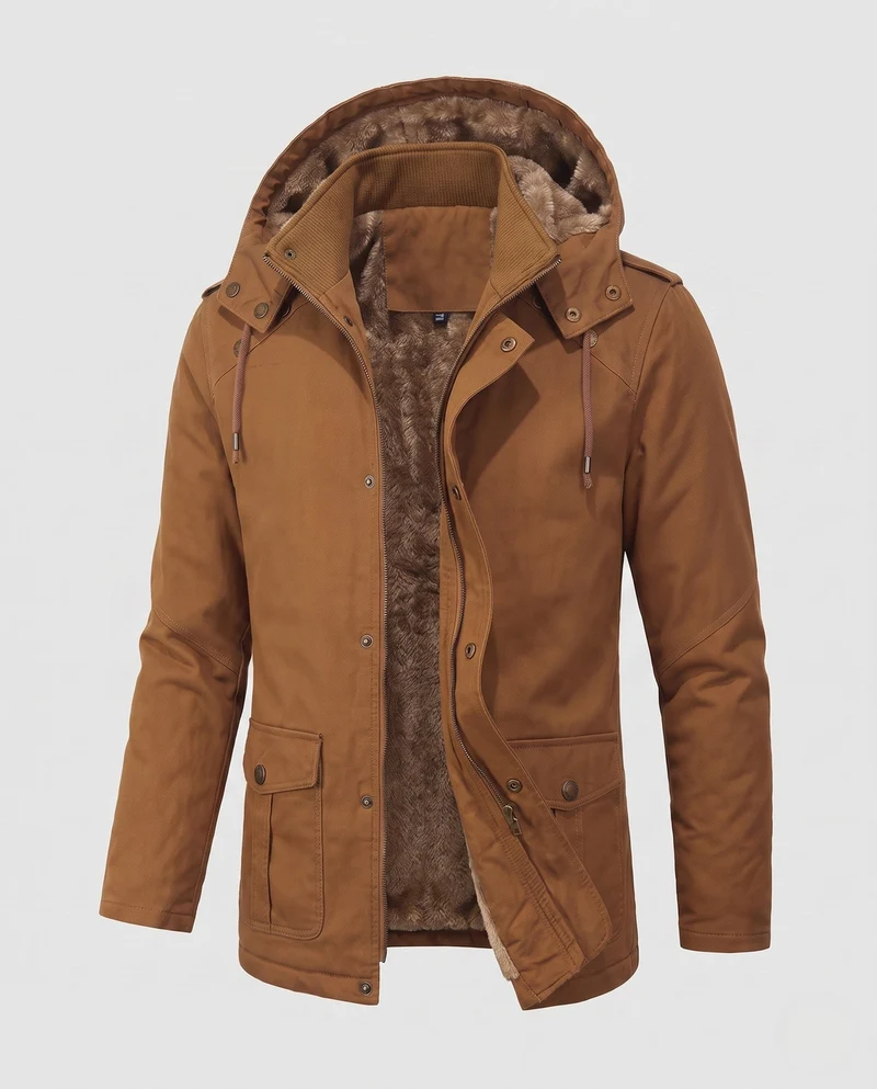 Herren Feldparka im Canvas-Look mit wärmendem Teddy-Fleece-Futter und Utility-Taschen Drune